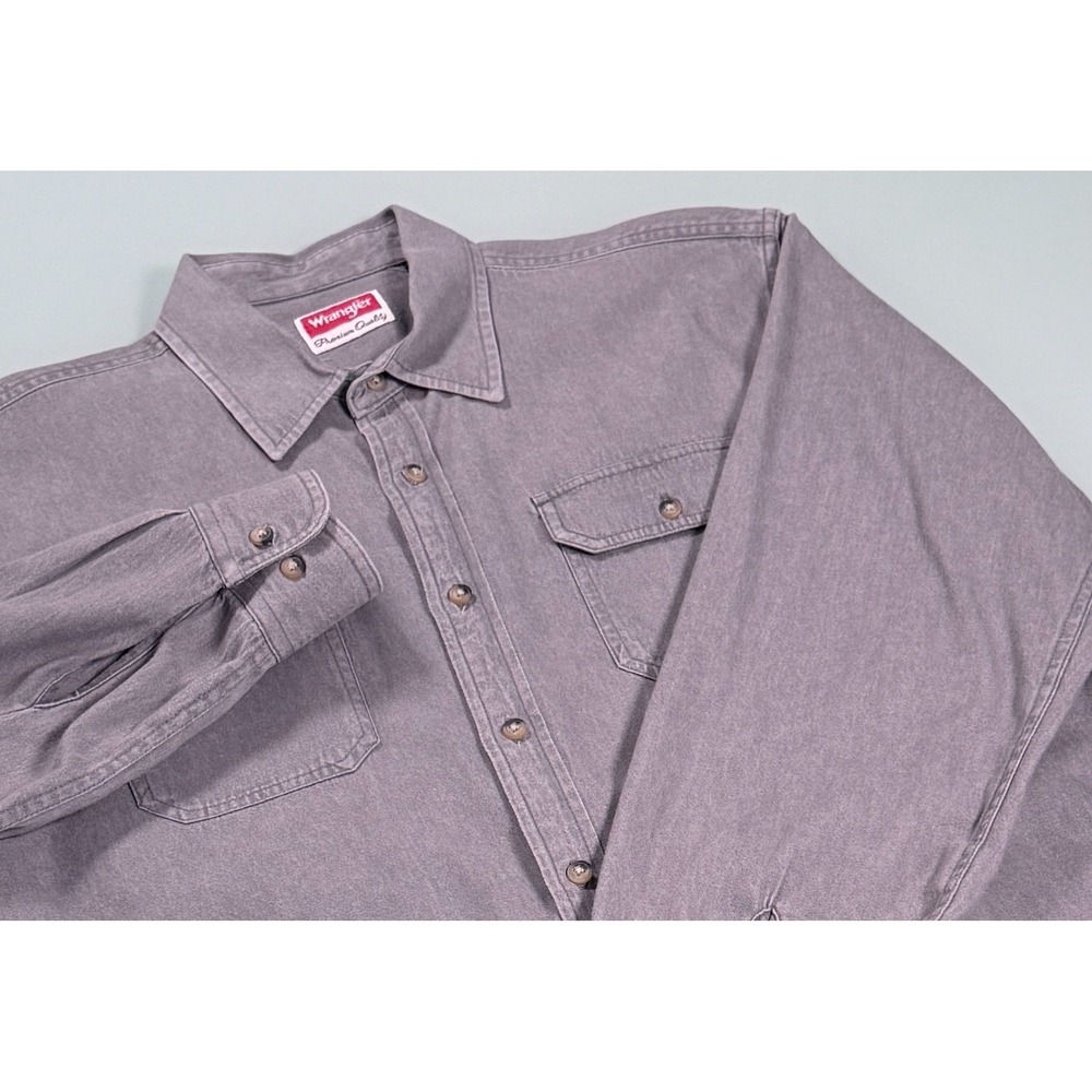 WRANGLER Solid Gray 100% Cotton Mens Chambray Denim Shirt - Large